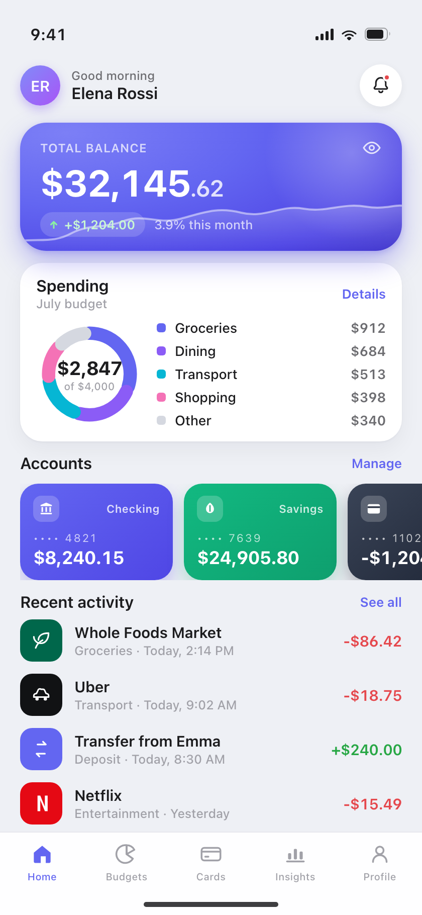 Aurelia Native iOS Personal Finance App - Mobile app screenshot 1 - iOS Swift app