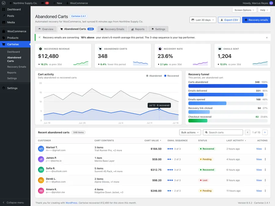 Cartwise interface