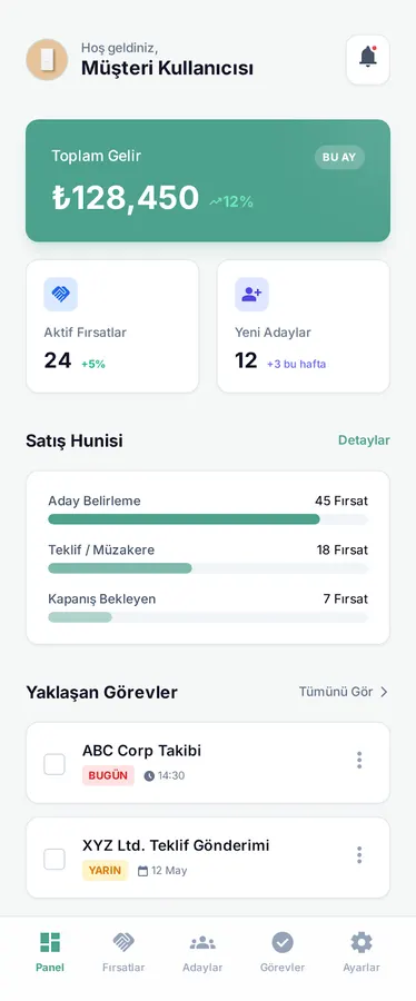 Musteri app screen
