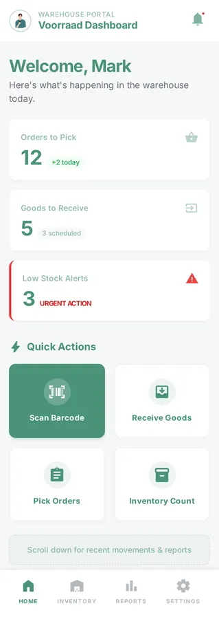 Voorraad app screen