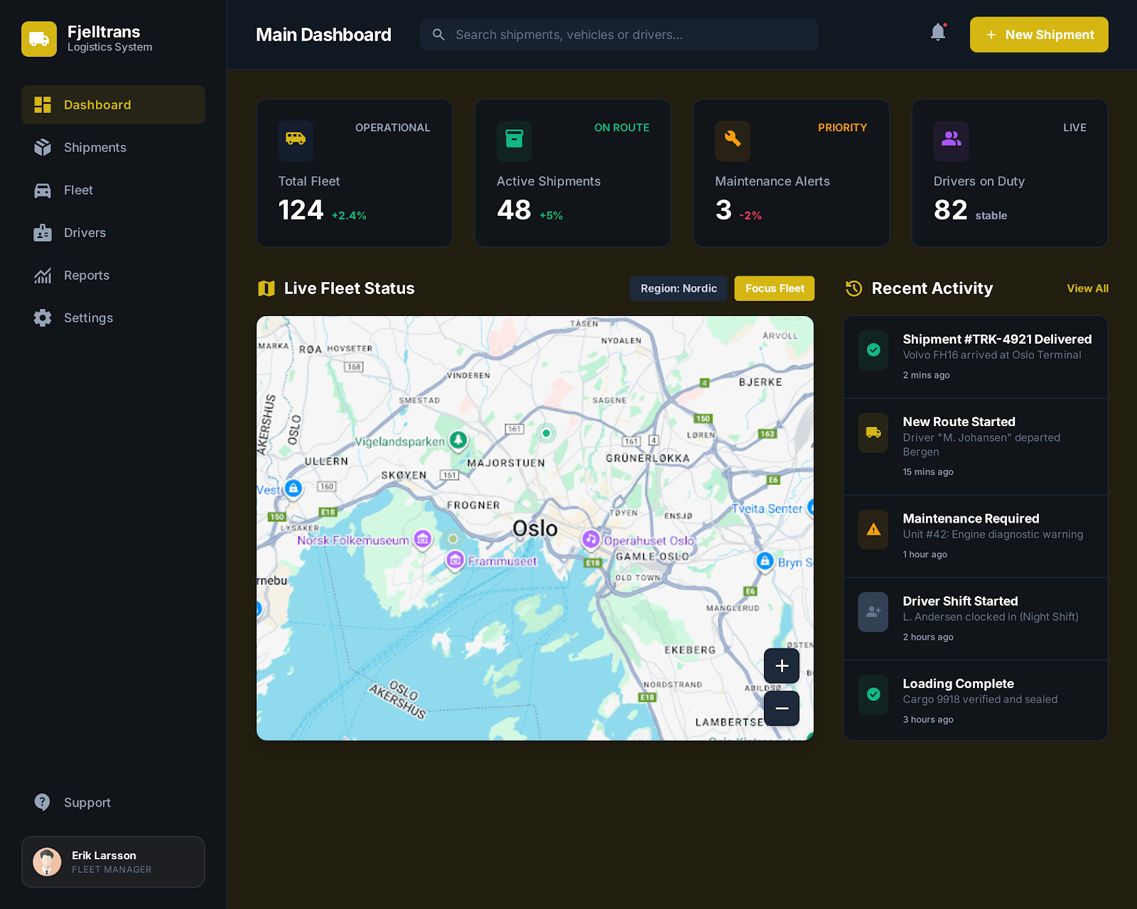 Fjelltrans Logistics & Fleet Management Platform - Web platform screenshot 1 - React, TypeScript development