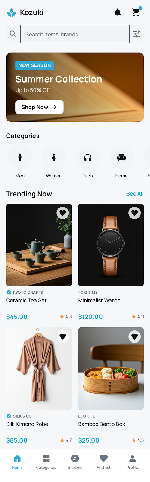 Kozuki E-Commerce Shopping Platform - Mobile app screenshot 1 - iOS, Android React app