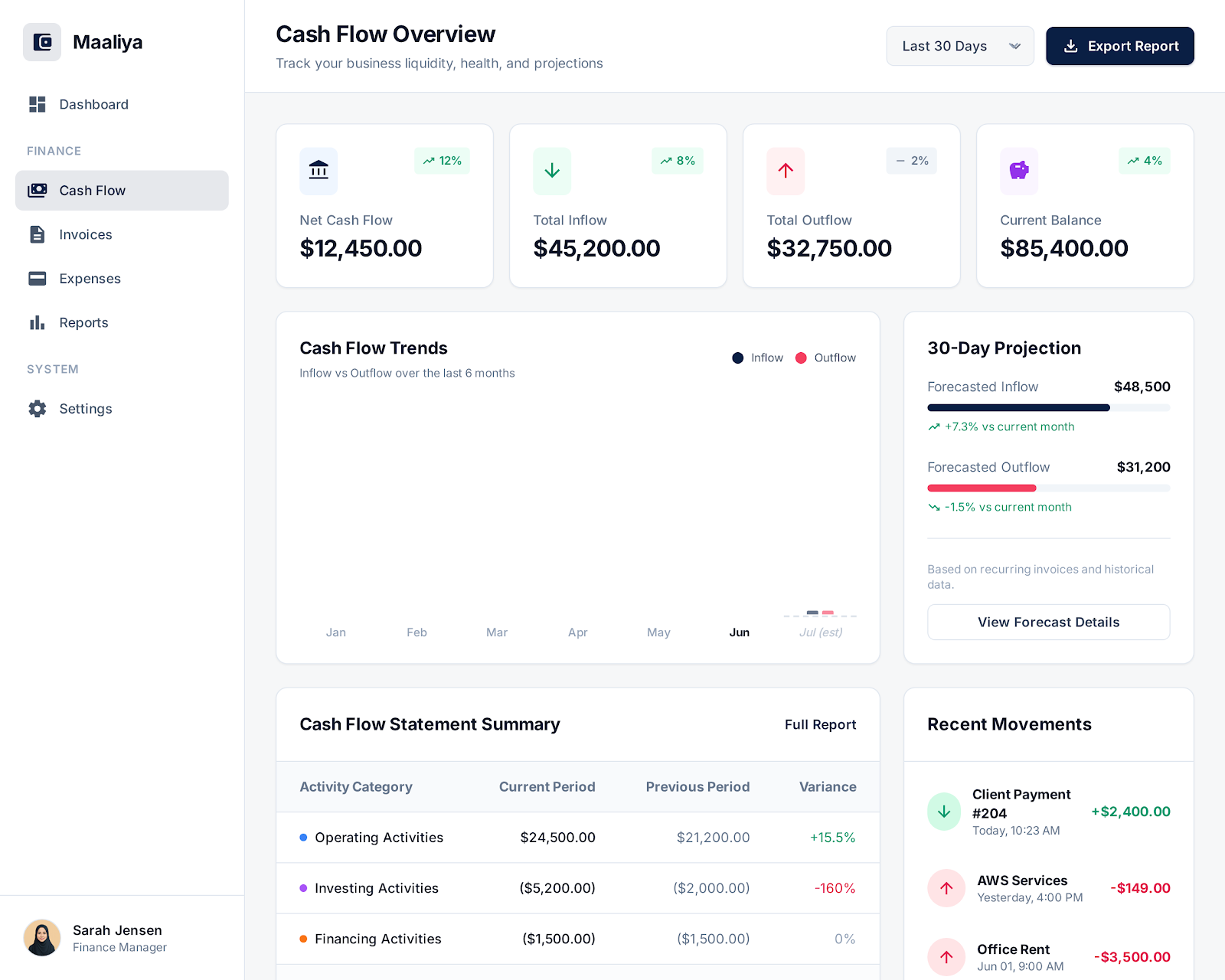 Maaliya Finance & Accounting Management Software - Web platform screenshot 2 - React, TypeScript development