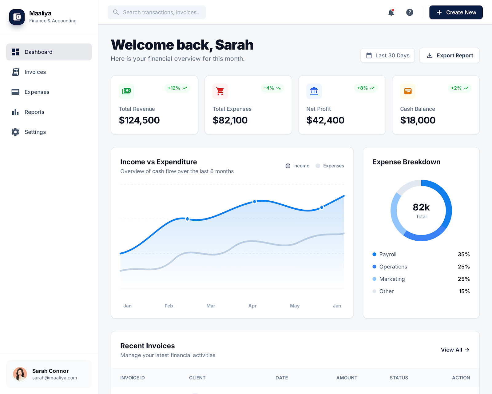 Maaliya Finance & Accounting Management Software - Web platform screenshot 1 - React, TypeScript development