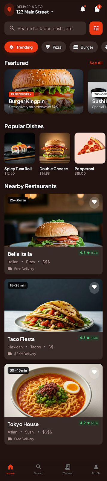 Mangiaro Food Delivery & Restaurant Ordering App - Mobile app screenshot 1 - iOS, Android Flutter (Dart) app