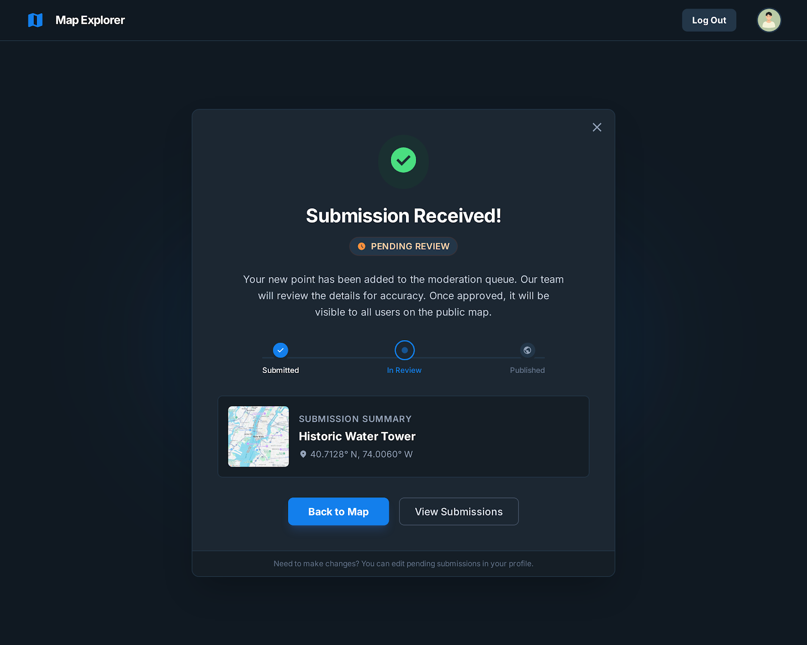 MapExplorer Community Location Discovery Platform - Web platform screenshot 9 - React, Next.js development
