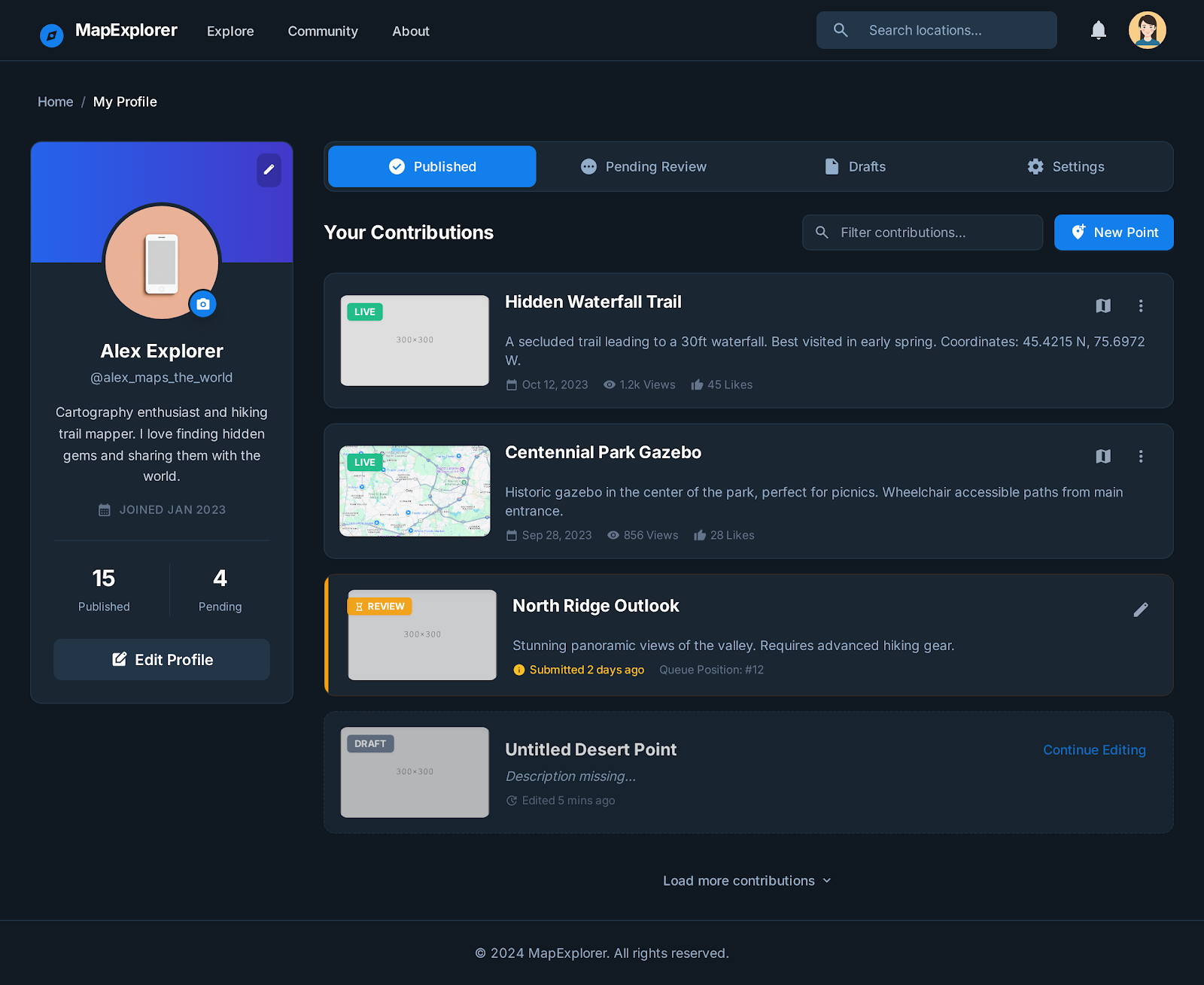 MapExplorer Community Location Discovery Platform - Web platform screenshot 5 - React, Next.js development