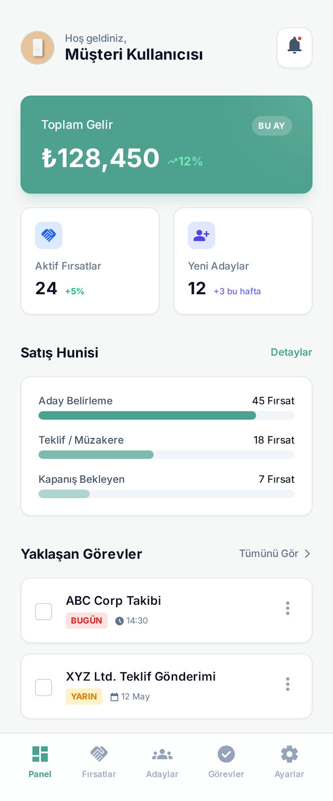 Musteri Customer Relationship Management System - Mobile app screenshot 1 - iOS, Android React app