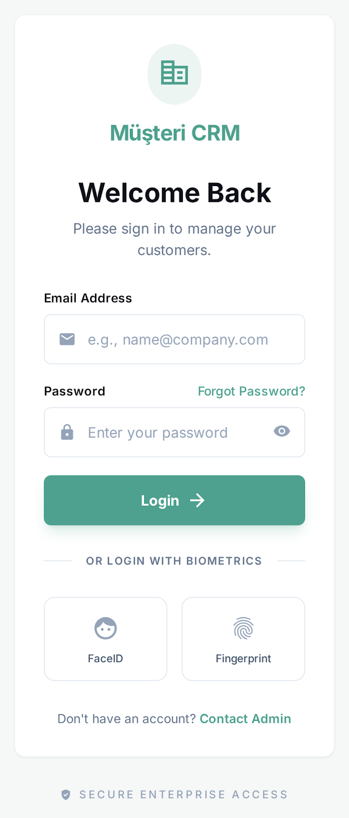 Musteri Customer Relationship Management System - Mobile app screenshot 2 - iOS, Android React app