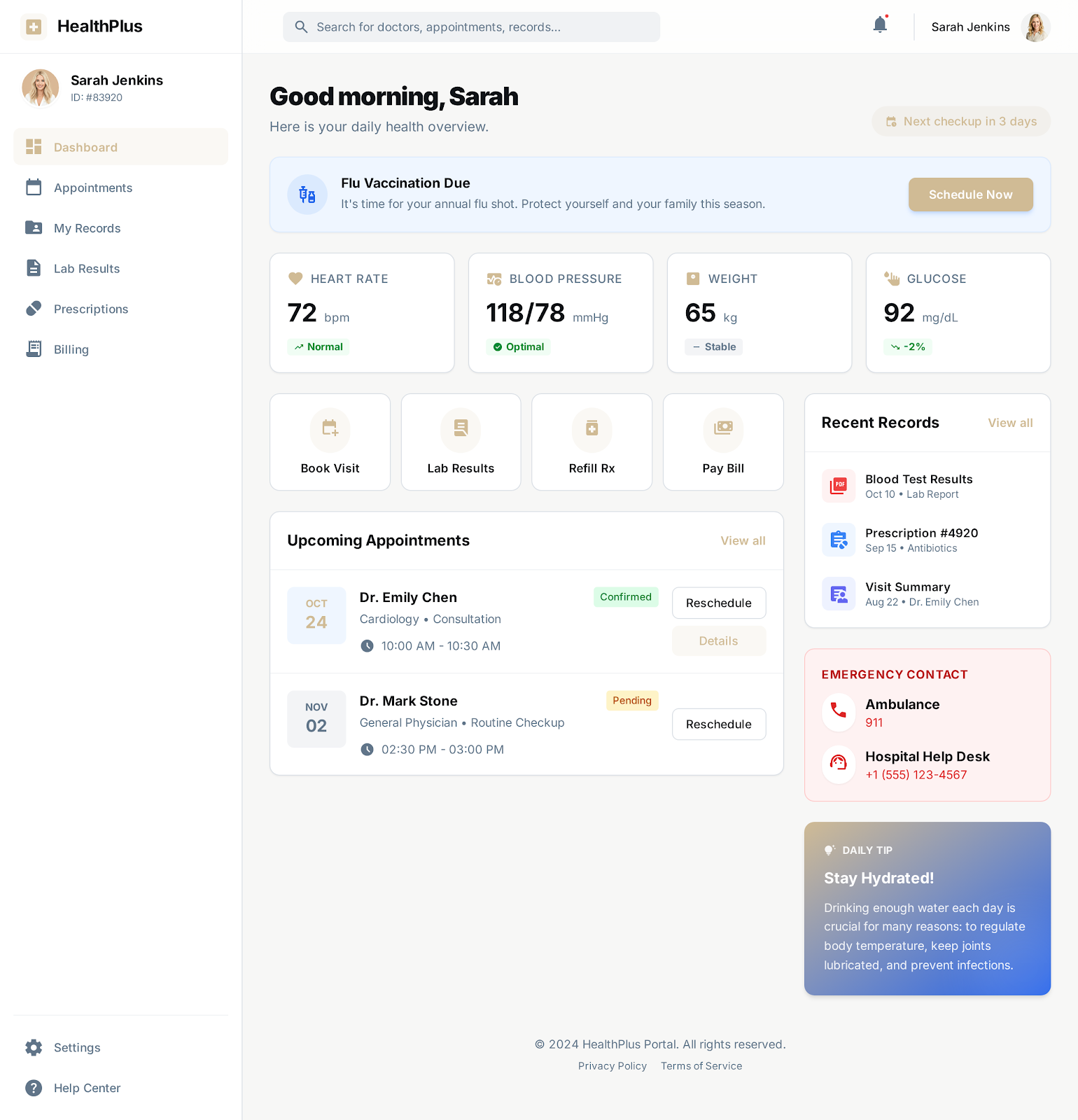 Therapeia Healthcare Management & Patient Portal - Web platform screenshot 1 - React, TypeScript development