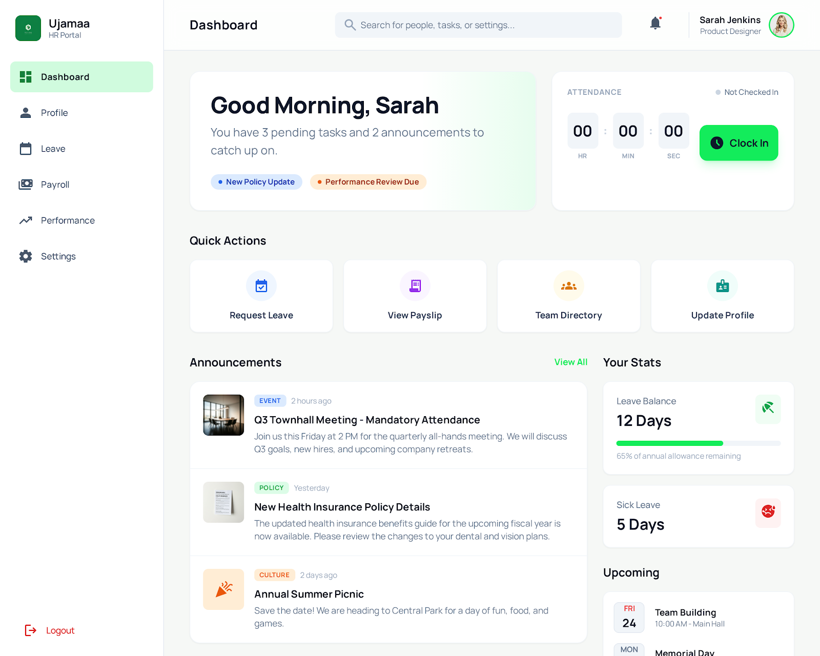 Ujamaa HR & Employee Management System - Web platform screenshot 1 - React, TypeScript development