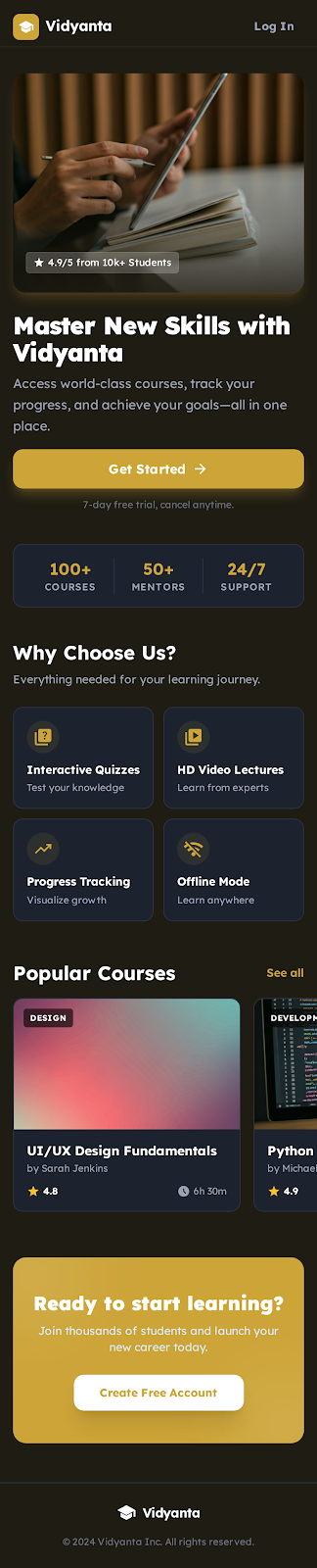 Vidyanta Learning Management & Course Platform - Mobile app screenshot 3 - iOS, Android React app