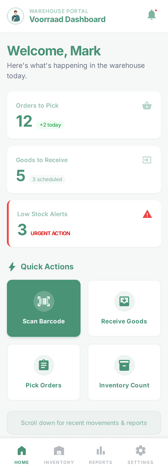 Voorraad Inventory & Warehouse Management System - Mobile app screenshot 1 - iOS, Android React app