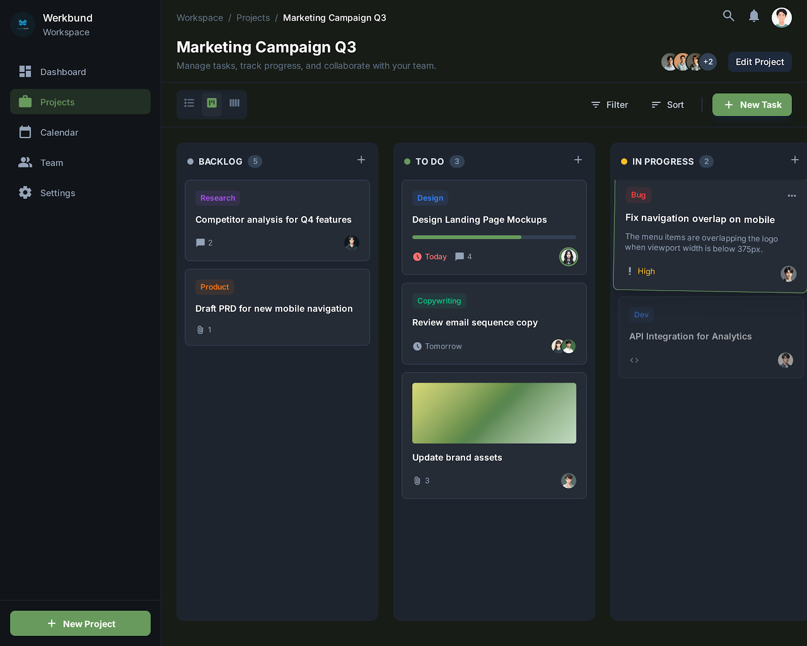 Werkbund Project Management & Team Collaboration System - Web platform screenshot 2 - React, Next.js development